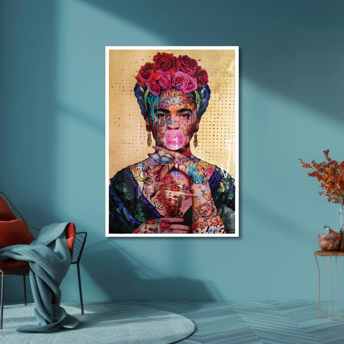 Frida Kahlo Inspired Rose Crown Graffiti Viva La Vida Poster - Image 5