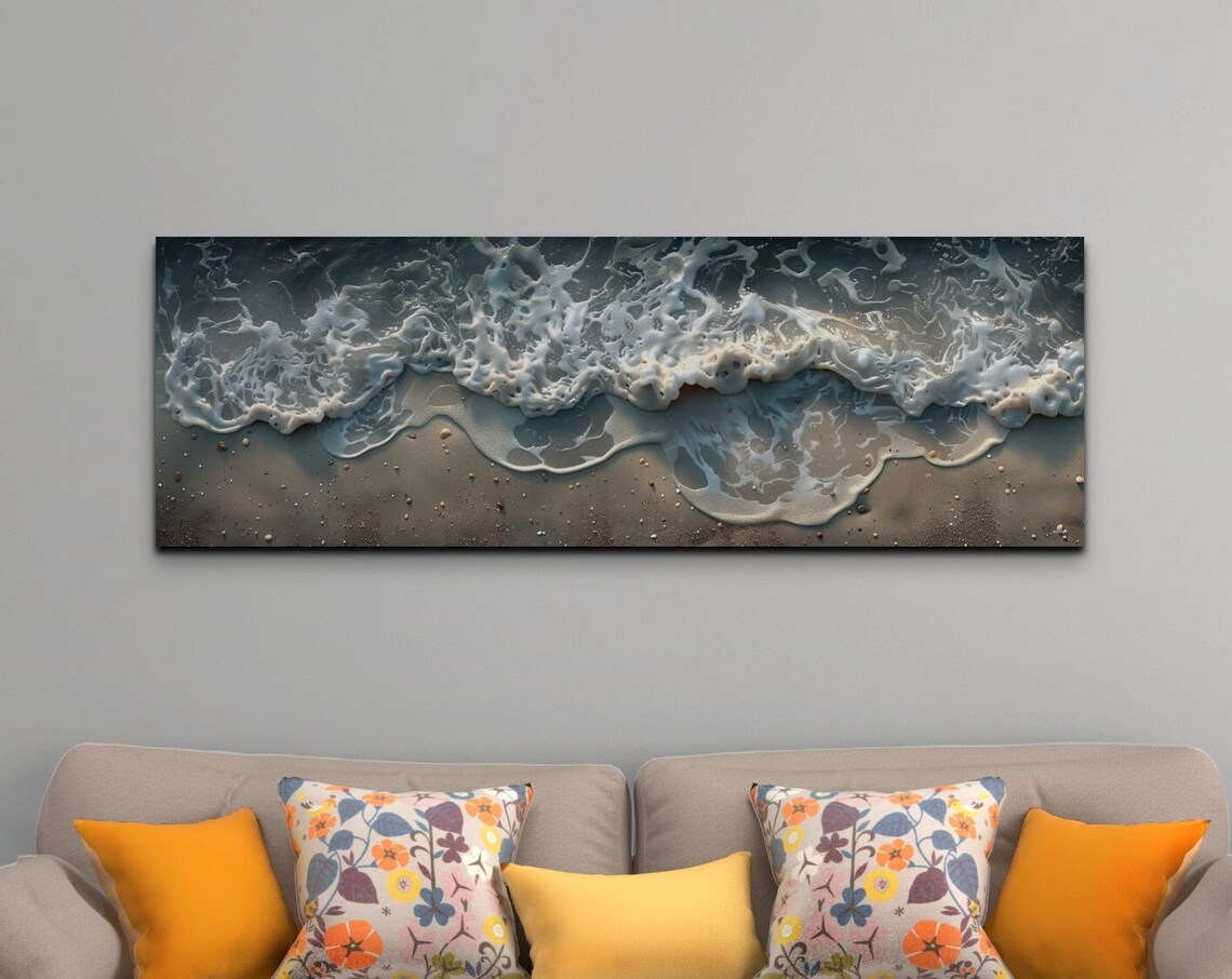 Moody Ocean Wave Foam Washing Over Dark Sand Coastal Art Poster