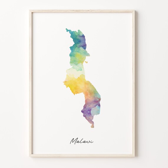 Watercolor Malawi Country Map Rainbow Wash Geography Wall Poster