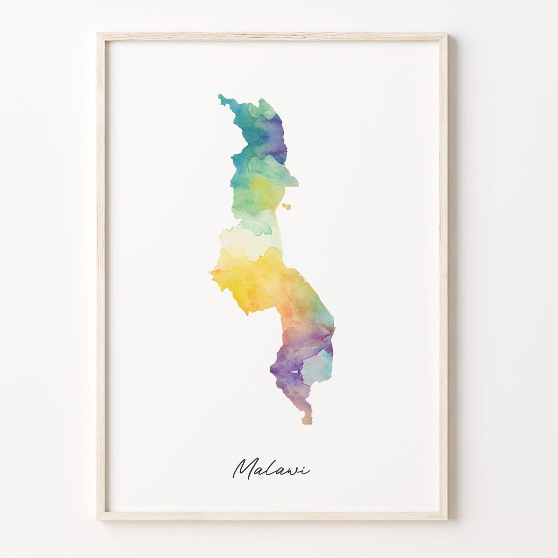 Watercolor Malawi Country Map Rainbow Wash Geography Wall Poster