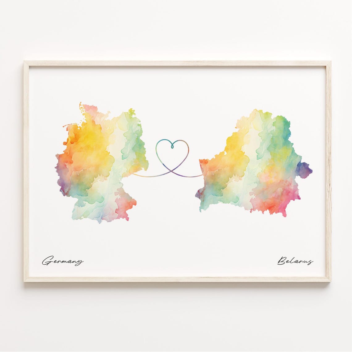 Germany to Belarus Watercolor Map with Heart Connection Poster