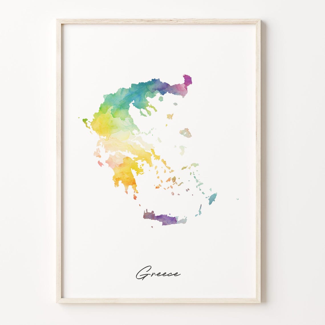 Greece Watercolor Map Country Art Poster Colorful Travel Wall Decor
