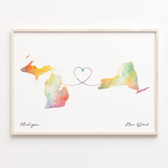 Michigan to New York Watercolor Map Travel Poster