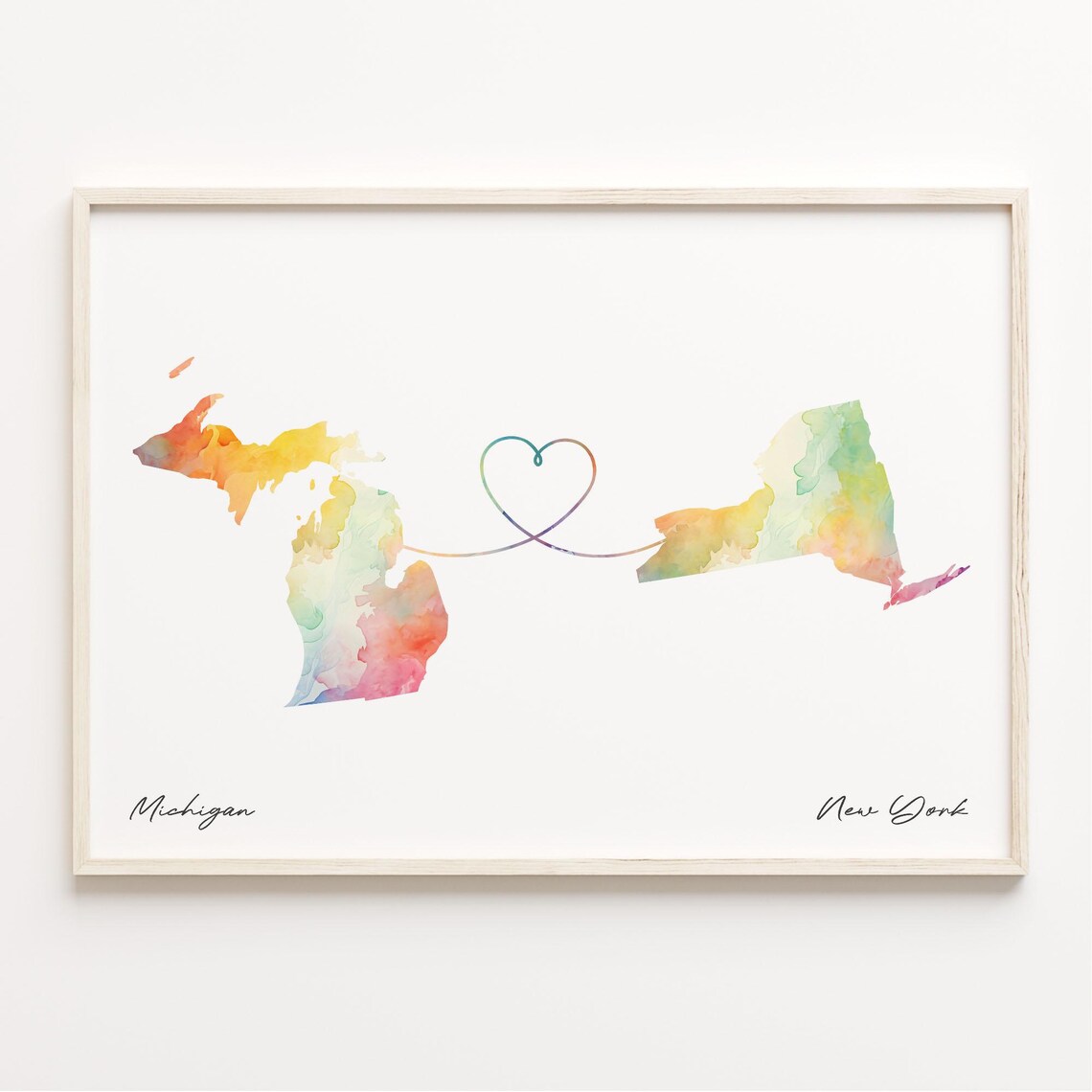 Michigan to New York Watercolor Map Travel Poster