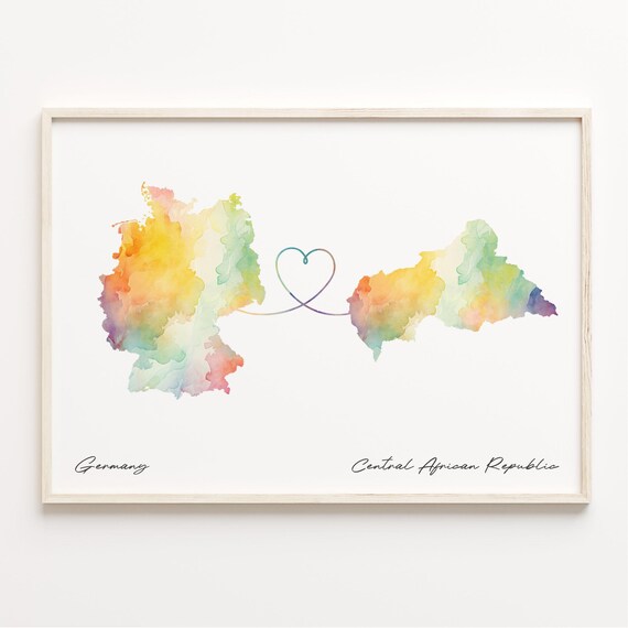 Germany to Central African Republic Watercolor Map Love Poster