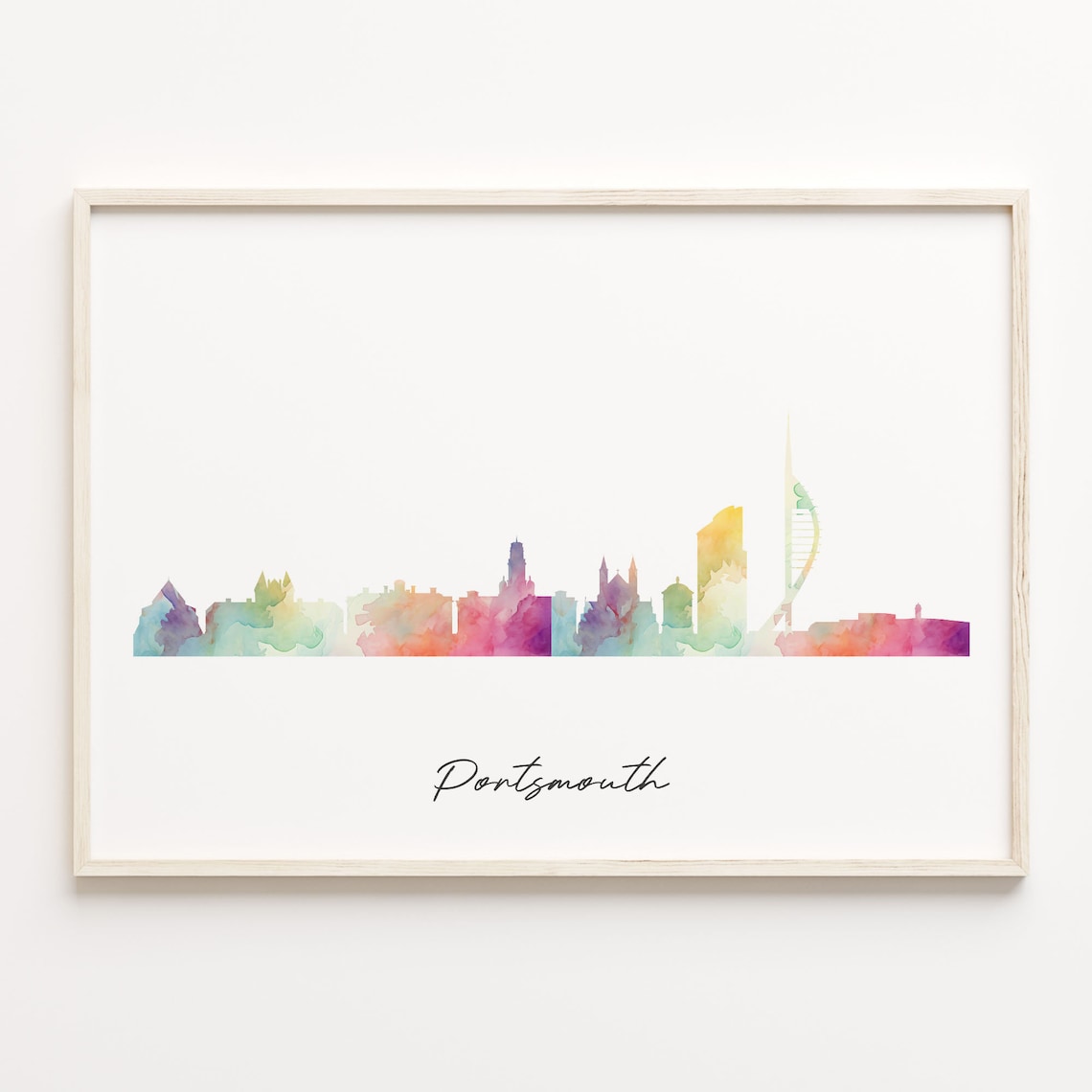 Portsmouth England Colorful Watercolor Skyline Cityscape Art Poster