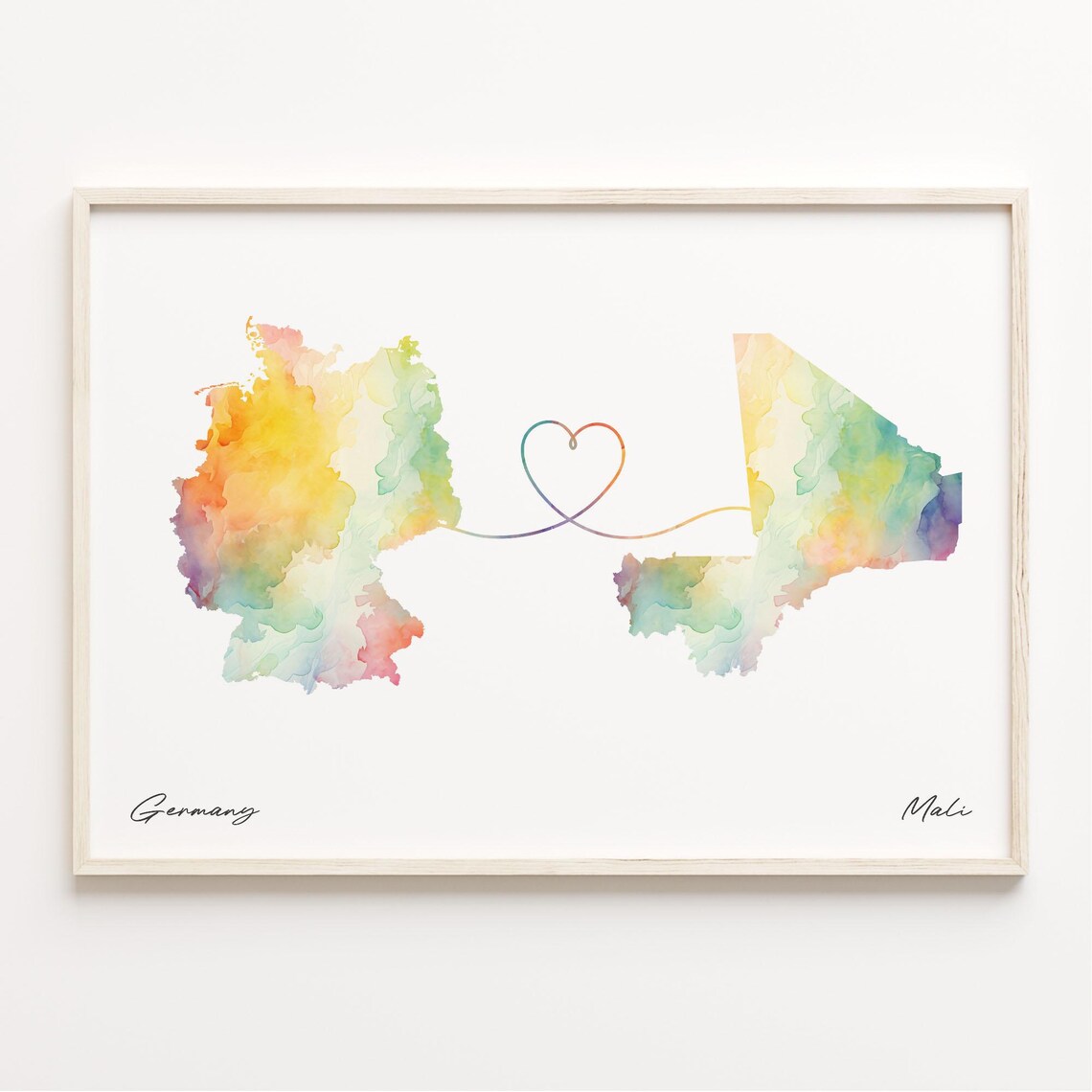 Germany to Mali Watercolor Map Travel Poster
