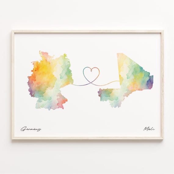 Germany to Mali Watercolor Map Travel Poster