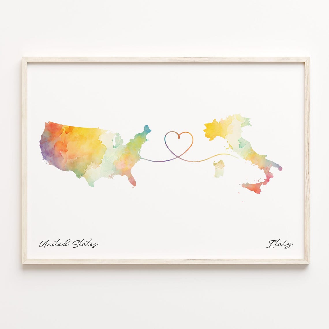 Us To Italy Watercolor Map Art Print