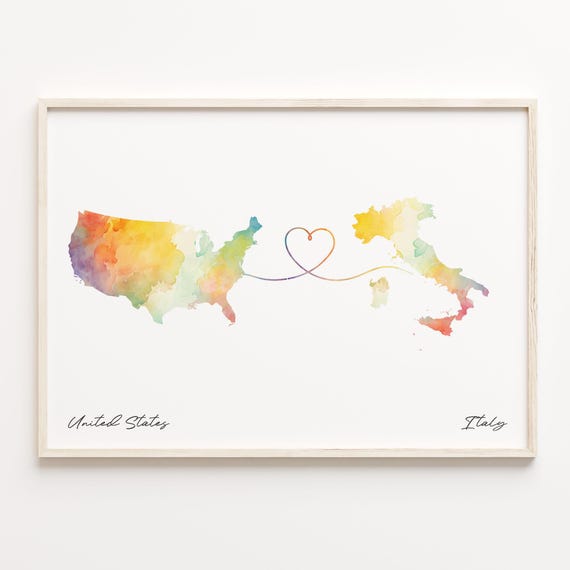 Us To Italy Watercolor Map Art Print