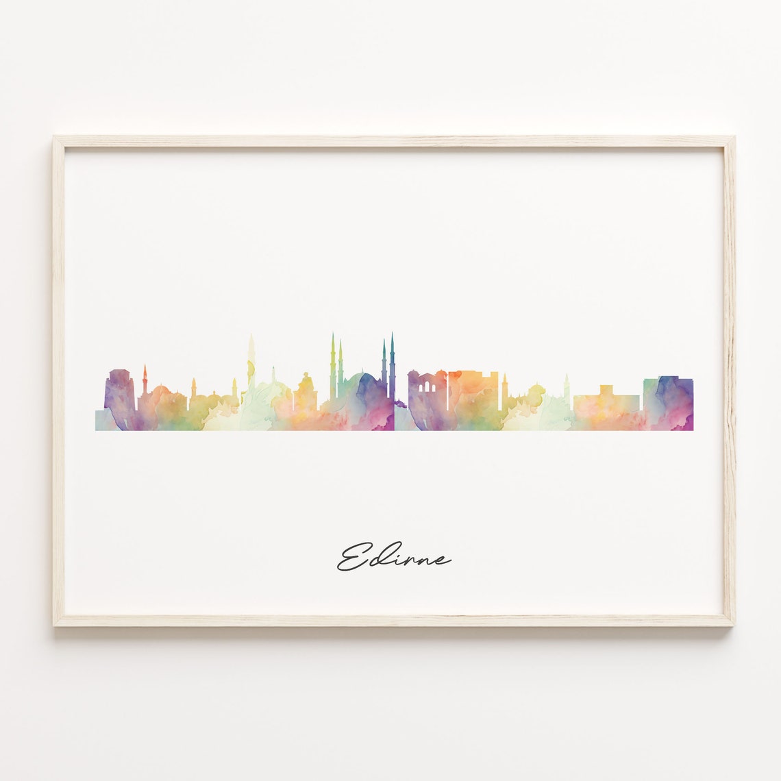 Edirne Turkey Watercolor Skyline Cityscape Script Travel Poster