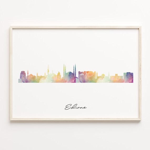 Edirne Turkey Watercolor Skyline Cityscape Script Travel Poster