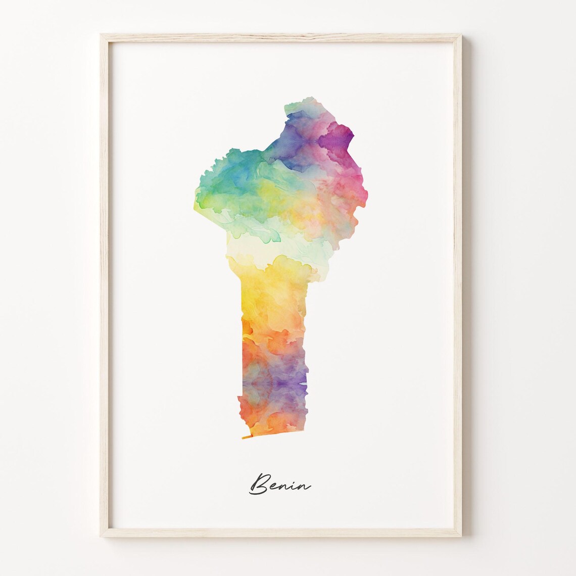 Benin Watercolor Map Print, Vibrant Country Poster