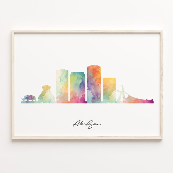 Abidjan Ivory Coast Watercolor City Skyline Silhouette Travel Poster