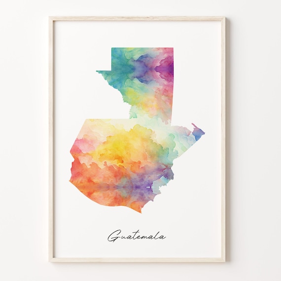 Guatemala Watercolor Country Map Vibrant Travel Art Decor Poster