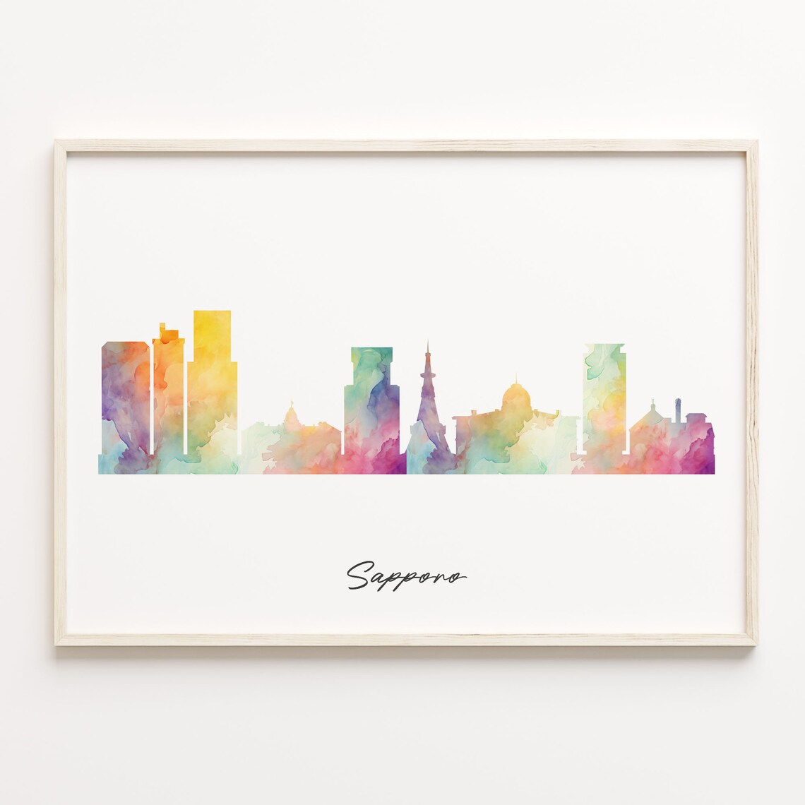 Sapporo Japan Rainbow Watercolor Skyline Cityscape Decor Poster