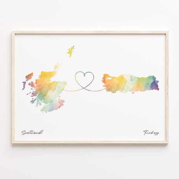 Scotland To Turkey Print Watercolor Map Poster Turkish Gift Travel Wall Art Adventure Awaits C231741