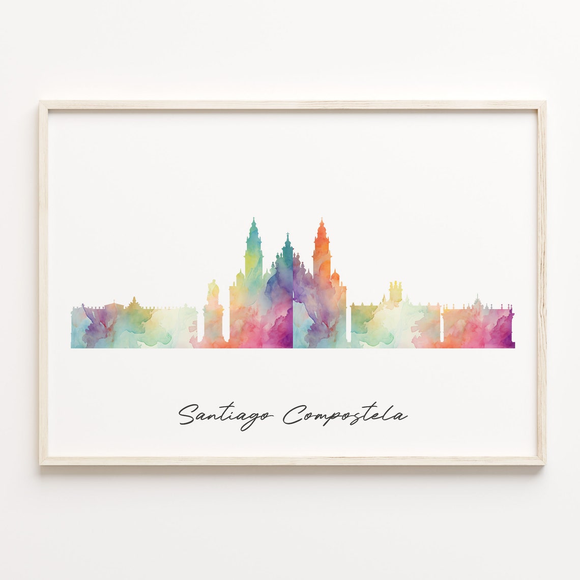 Santiago Compostela Watercolor Skyline Colorful Spain City Poster