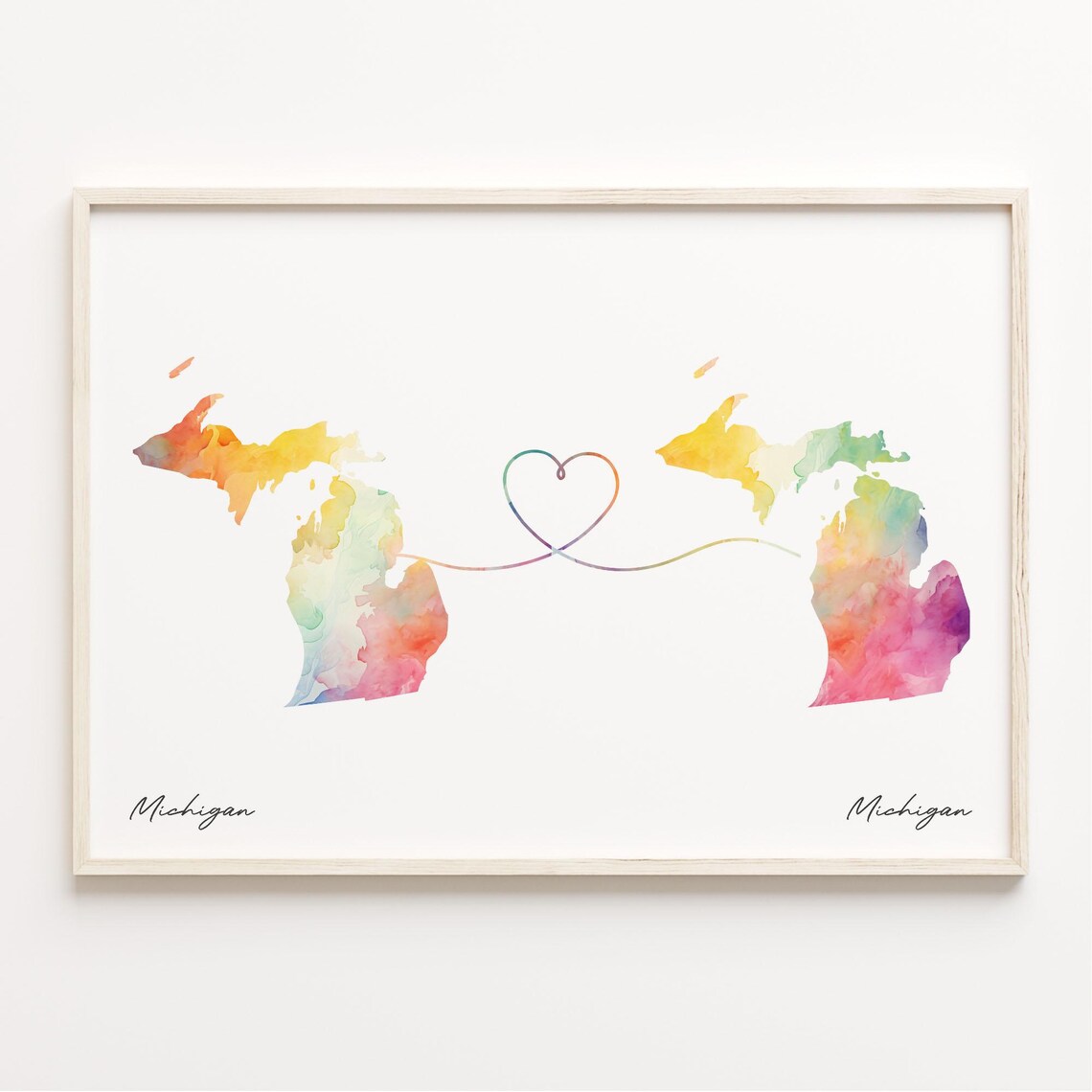 Michigan To Michigan Watercolor Map Heart Connection Love Poster