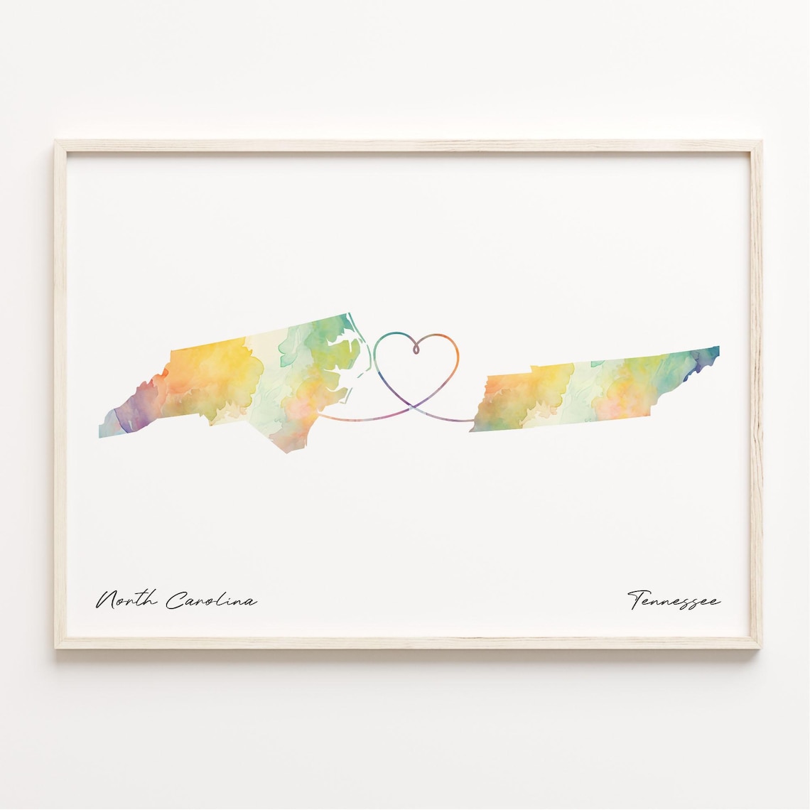 North Carolina To Tennessee Watercolor Map Long Distance Print