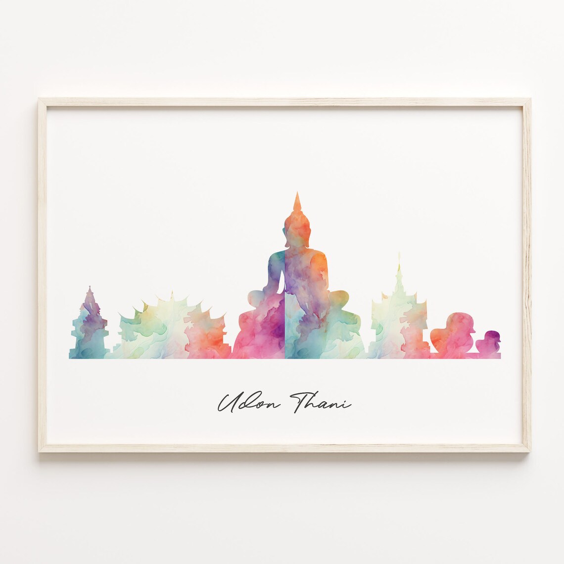 Udon Thani Thailand Watercolor Skyline Buddha Cityscape Art Print