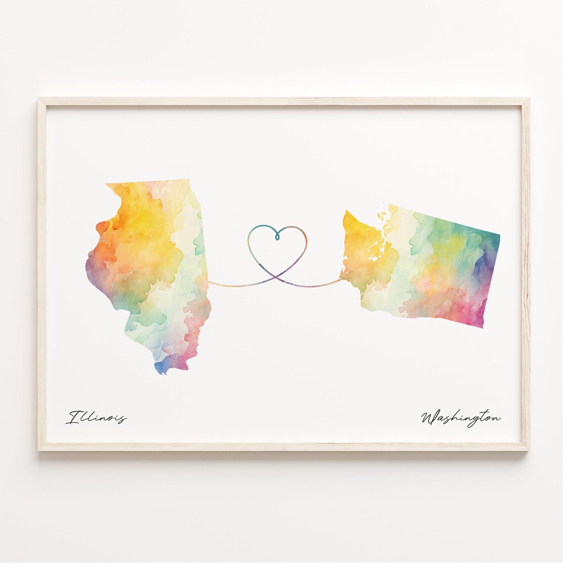 Illinois To Washington Watercolor Map Travel Poster