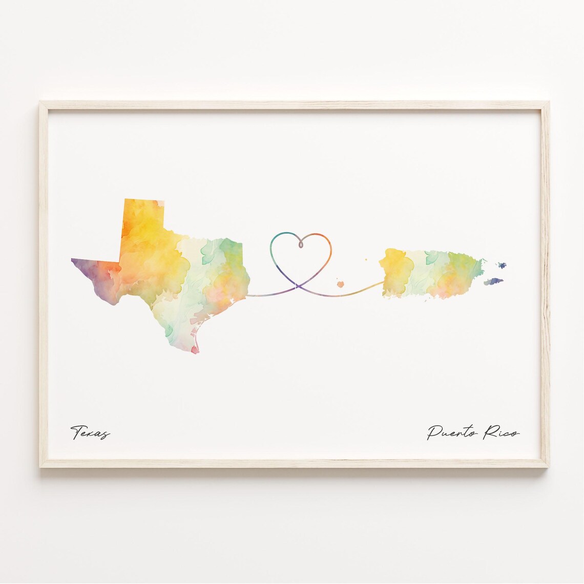 Texas To Puerto Rico Watercolor Map Art Print