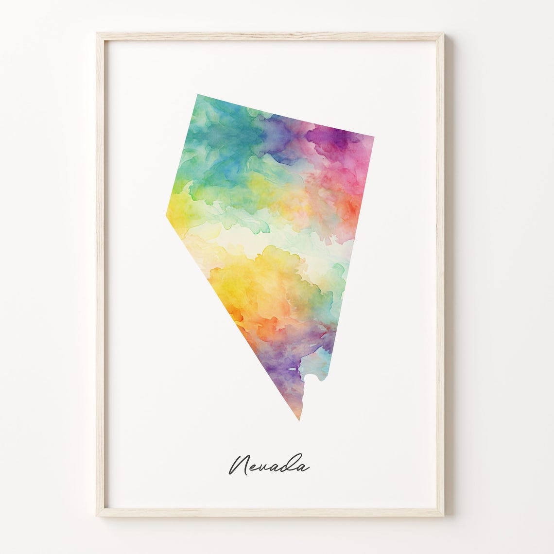 Nevada Watercolor Map Rainbow State Silhouette Geography Wall Poster