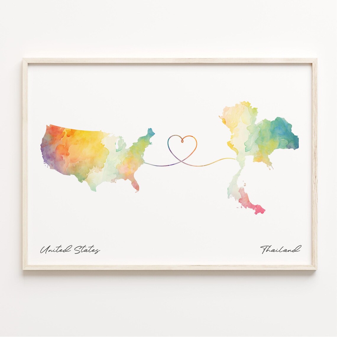 Thailand Watercolor Map Art Print, Travel Poster