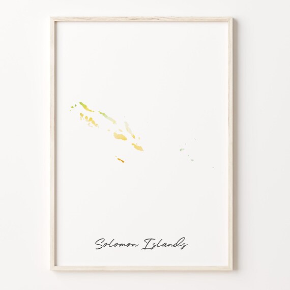 Solomon Islands Watercolor Country Map Minimalist Travel Poster