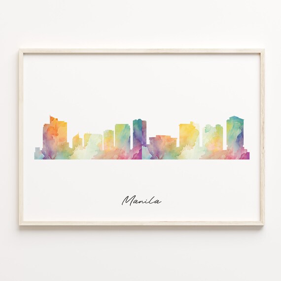 Manila Philippines Colorful Watercolor Skyline Cityscape Poster