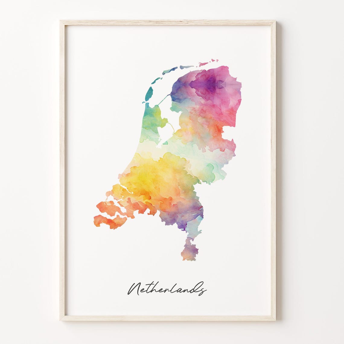 Netherlands Watercolor Country Map Vibrant Rainbow Hues Art Poster