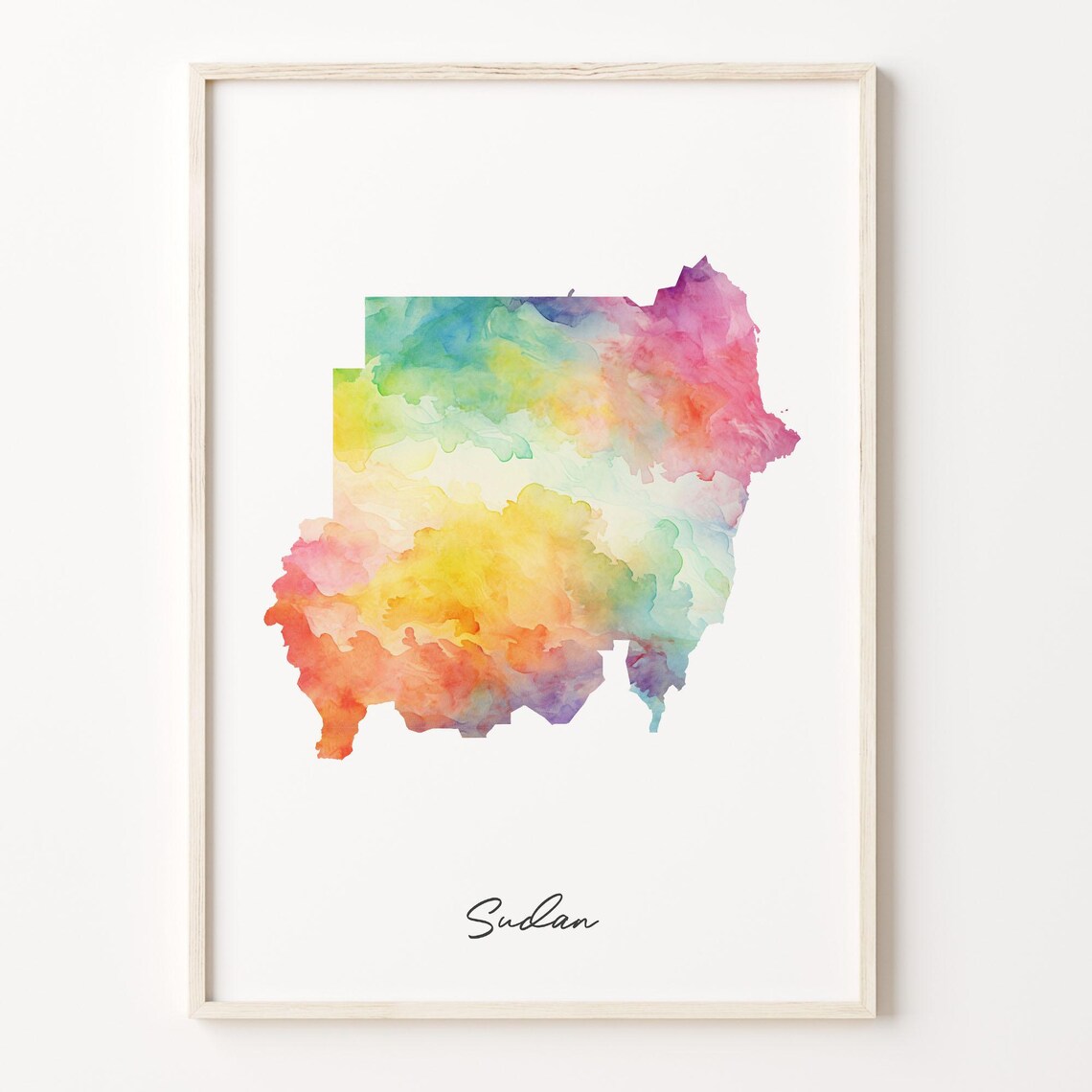 Sudan Watercolor Map Rainbow Country Silhouette Geography Wall Poster