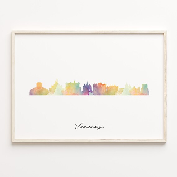Varanasi Skyline Watercolor Rainbow Cityscape India Art Poster