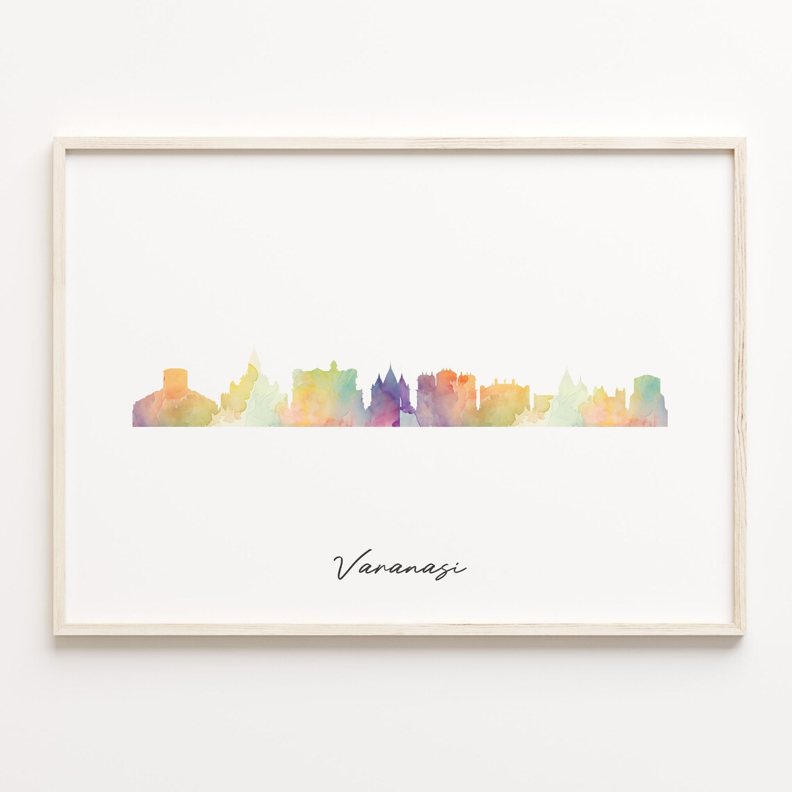 Varanasi Skyline Watercolor Rainbow Cityscape India Art Poster