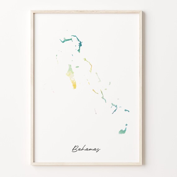 Bahamas Islands Watercolor Map Caribbean Country Shape Art Print