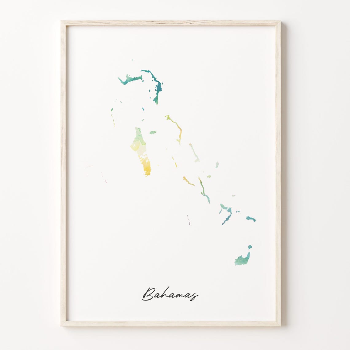 Bahamas Islands Watercolor Map Caribbean Country Shape Art Print