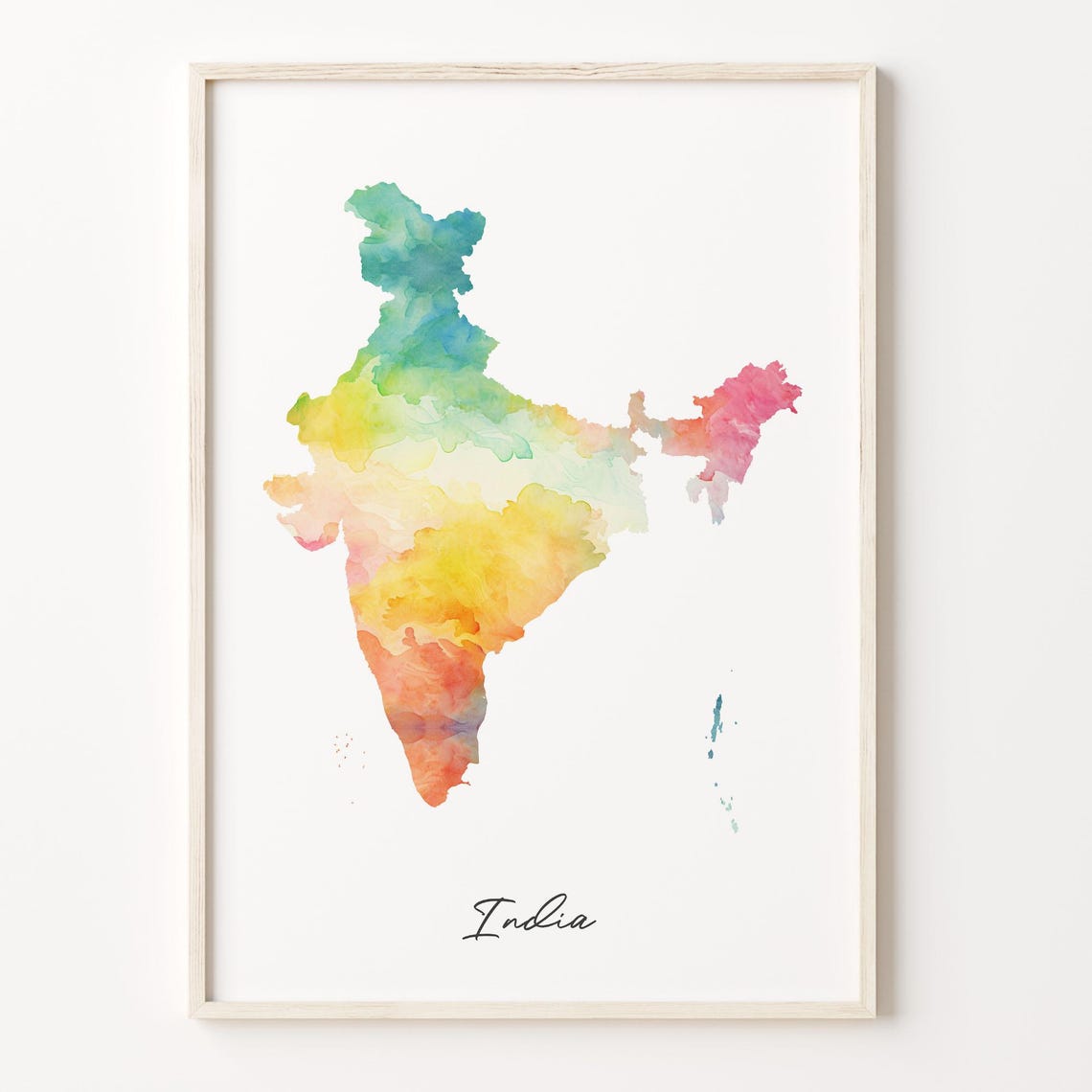 India Watercolor Country Map Vibrant Rainbow Wash Art Poster