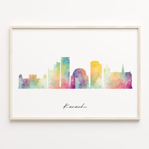 Karachi Watercolor Skyline Cityscape Pakistan Travel Poster Gift
