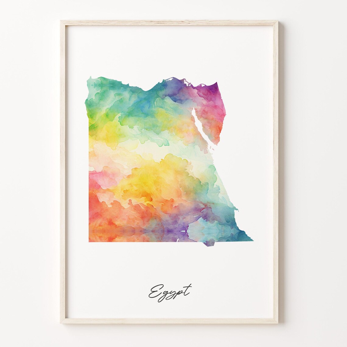Egypt Rainbow Watercolor Country Map Poster for Traveler Gift Wall