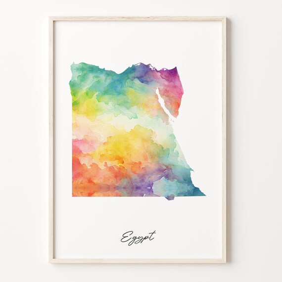 Egypt Rainbow Watercolor Country Map Poster for Traveler Gift Wall