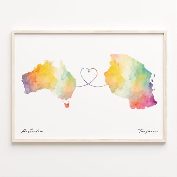 Australia To Tanzania Watercolor Map Art Print