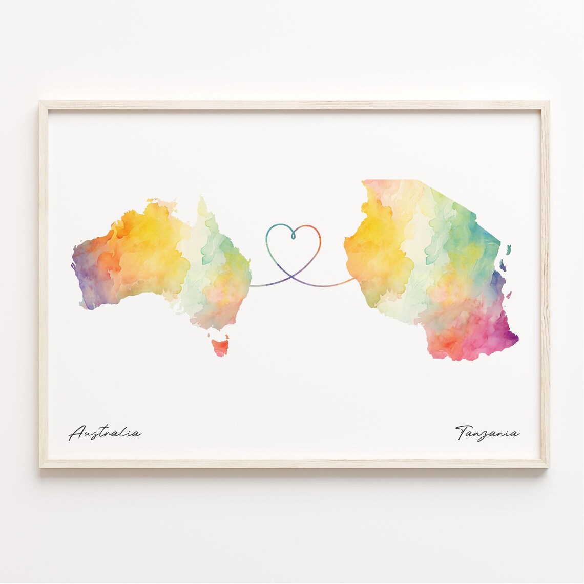 Australia To Tanzania Watercolor Map Art Print