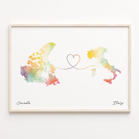 Canada To Italy Watercolor Map Travel Poster