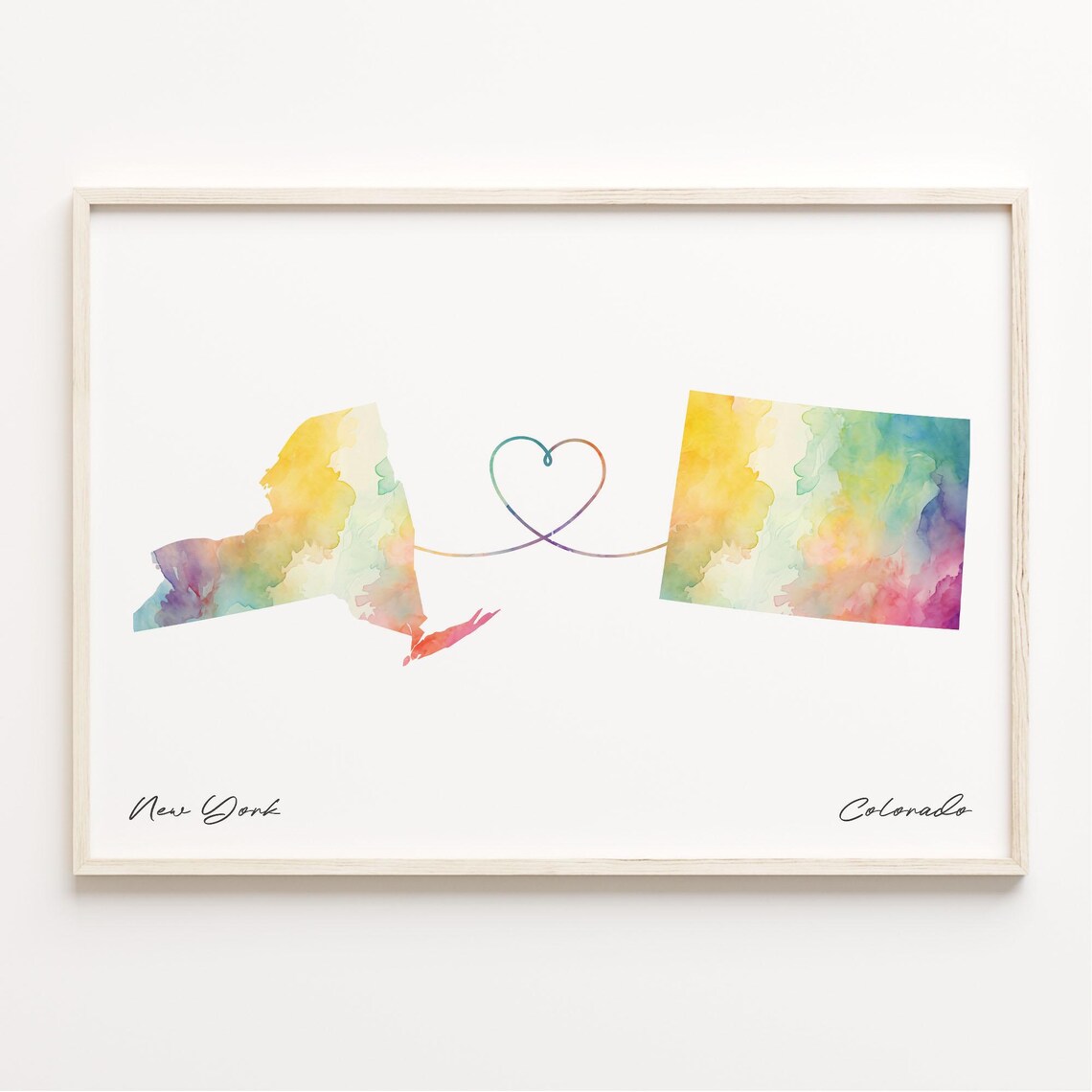 New York To Colorado Watercolor Map Art Print