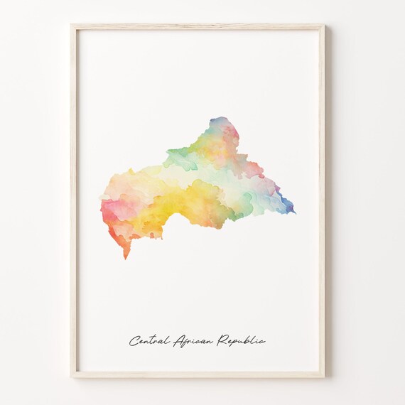 Central African Republic Map Watercolor Splash Colorful Wall Art