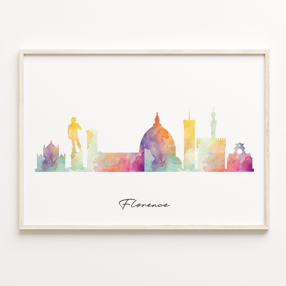 Florence Italy Watercolor Skyline Poster with Duomo Silhouette