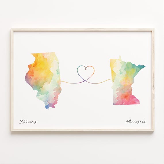 Illinois To Minnesota Print Watercolor Map Poster Minnesotan Gift Travel Wall Art Adventure Awaits C231478