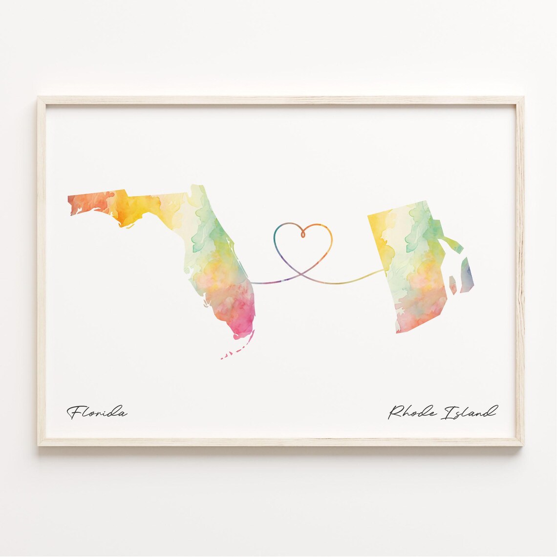 Florida to Rhode Island Watercolor Map Travel Poster