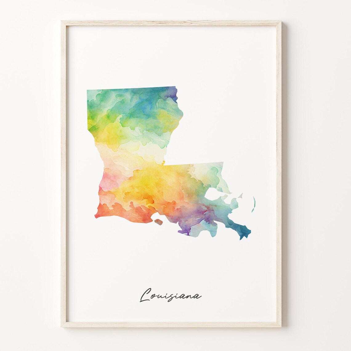 Louisiana Watercolor Map State Art Poster Colorful Travel Wall Decor